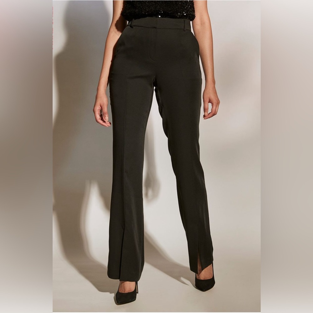RW & CO Satin Mid-Rise Flare Pant with Front Slit